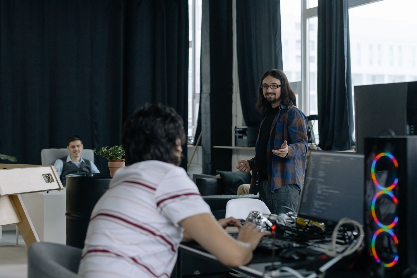 Software development team collaborating